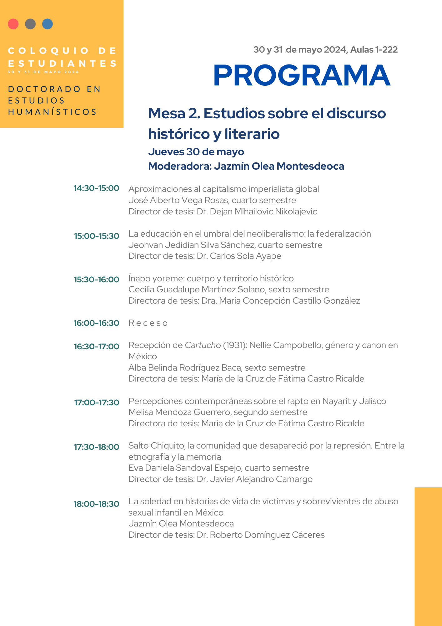 Mesa 2. Estudios sobre el discurso histórico y literario