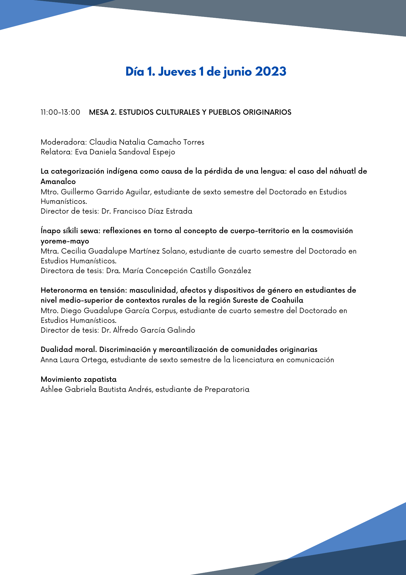 Mesa sobre estudios culturales y pueblos originarios