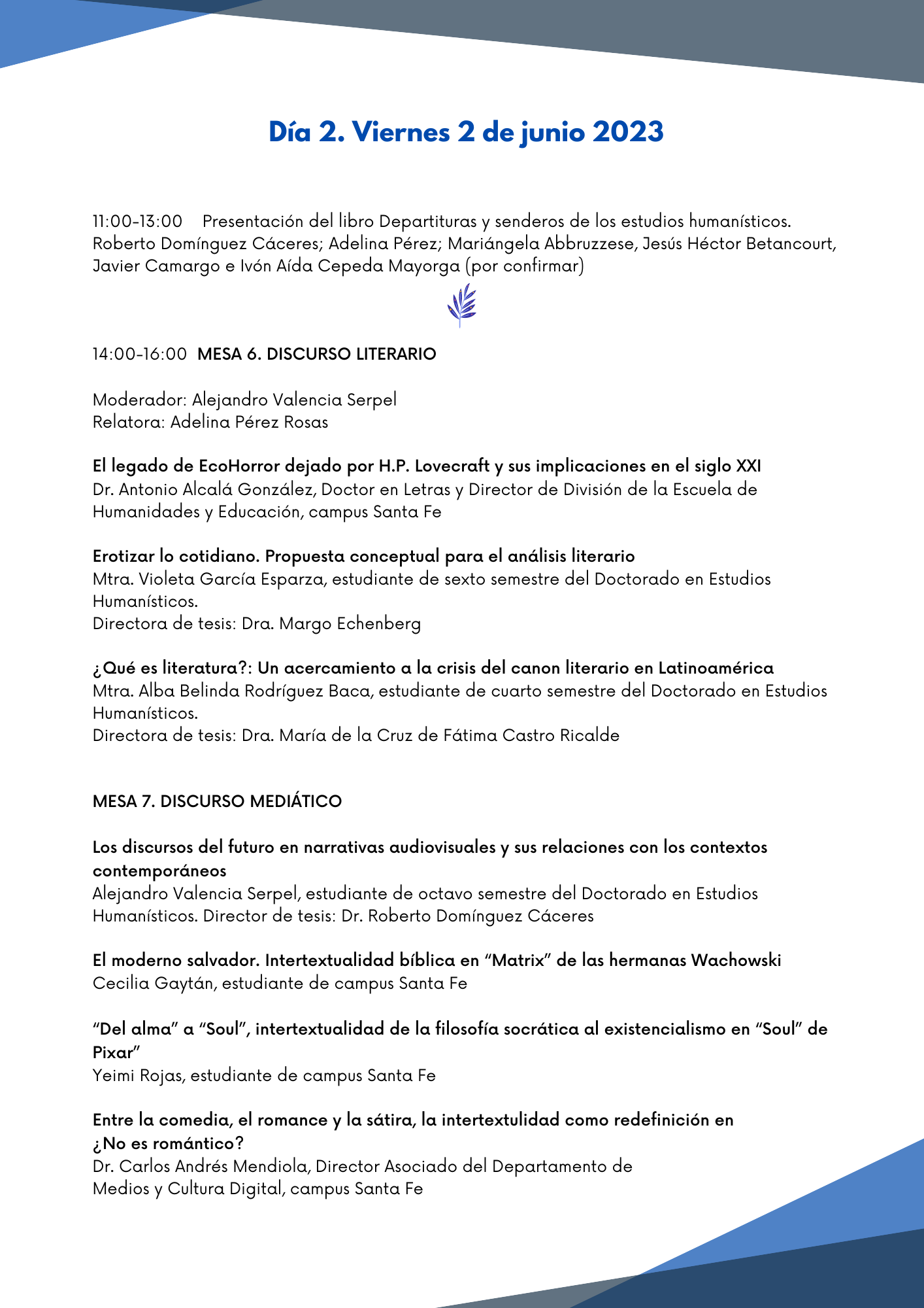 Mesa sobre discurso literario