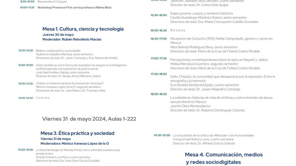 Programa del Coloquio 2024 del Doctorado en Estudios Humanísticos